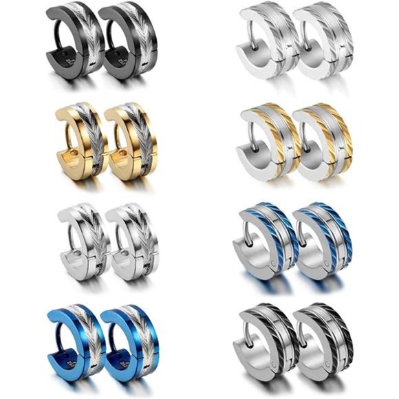 Stainless Steel Hoop Earrings: 3-8 Pairs Men Small Hoop Huggie Hinged Men Trendy